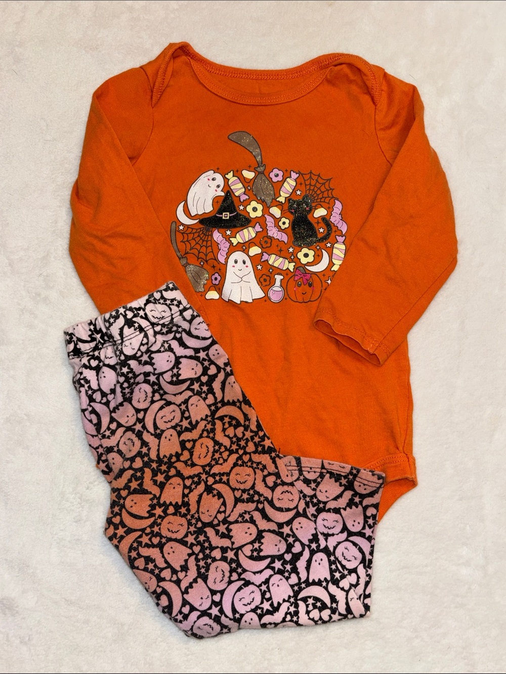 George Orange Halloween Ghosts matching set  12-18 months baby girl clothing